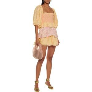 LoveShackFancy Shaw Smocked Floral Print Mini Dress in Chateau Rose Size Small